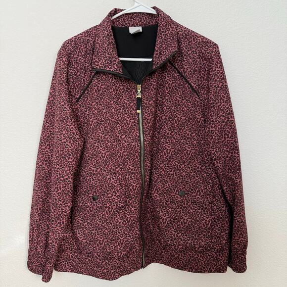 Chico's Zenergy Jacket Women's 12/14 Pink‎ Leopard Print Full Zip Elastic Waist - Picture 1 of 8